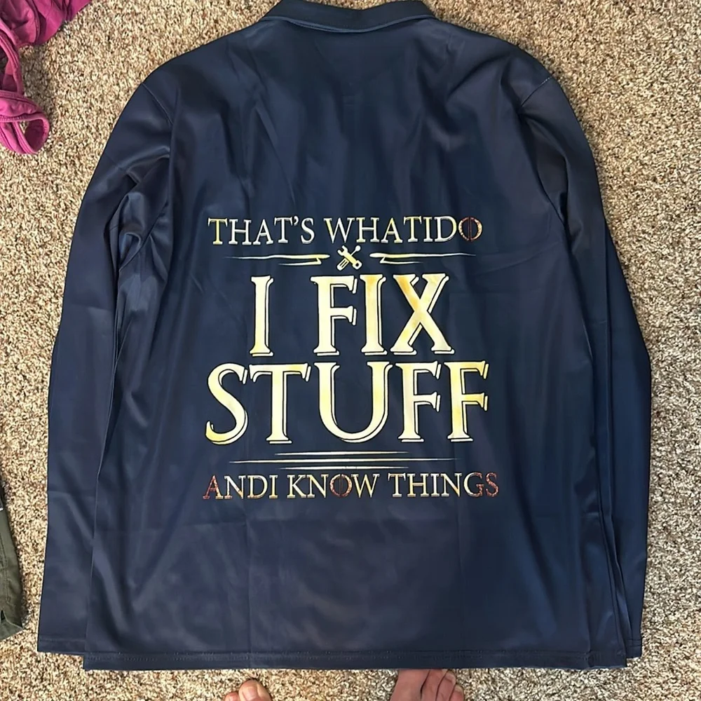 That's What I Do I Fix Stuff And I Know Things Man’s ￼Zip Henley Shirt Size XL - Picture 4 of 4